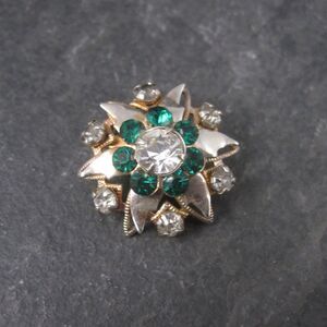 Vintage Starburst Green Rhinestone Brooch Pin